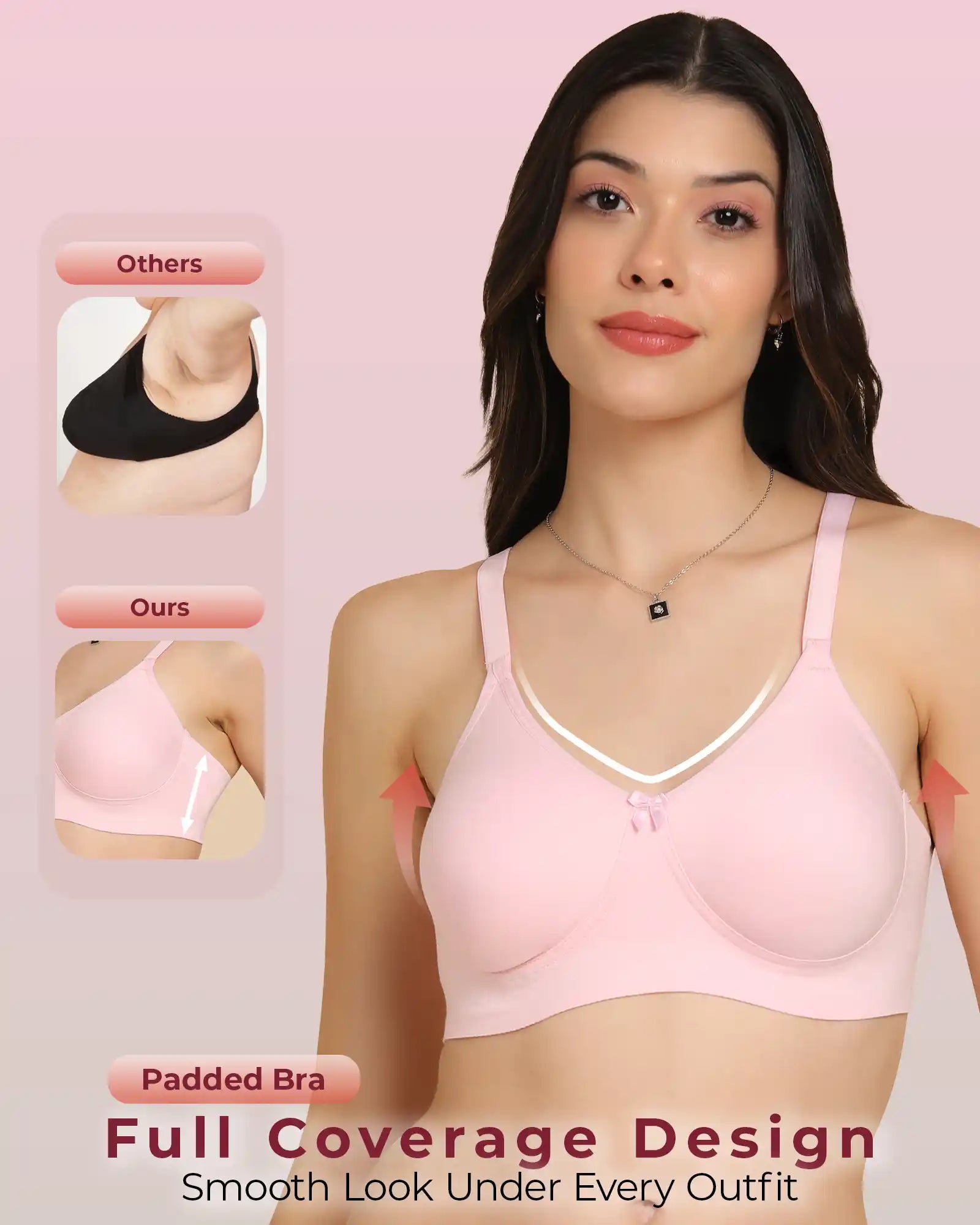 Sushme Invisi-Soft Easy-Fit Seamless Bonded Lightly Padded Bra | Full Coverage | Elastic-Free Comfort | Wire-Free | Elastic-Free Side Wings | B. C. D Cup Sizes(Sushme IS 1013-PK)