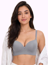 Polyamide Level-2 Padded Push-Up Maximiser Bonded Bra | 3/4th Coverage | Wire-free Comfort, No Marks, No Rashes SUS-IS-5107 (Grey)