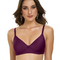 Sushme Heavily Padded Semi Push-Up Bra - Soft Polyamide Fabric - 3/4th Coverage, Wireless, Multiway Straps, Seamless - Everyday T-Shirt Bra (Sushme-199-PUR)