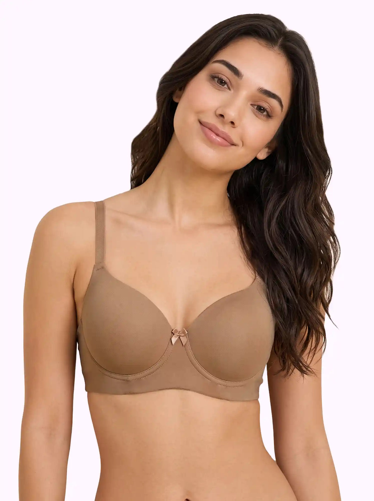 Cotton Padded T-Shirt Bonded Bra | Seamless Look, 360° Support | Full Coverage (SUS-SB-9081-9082) (Fawn)