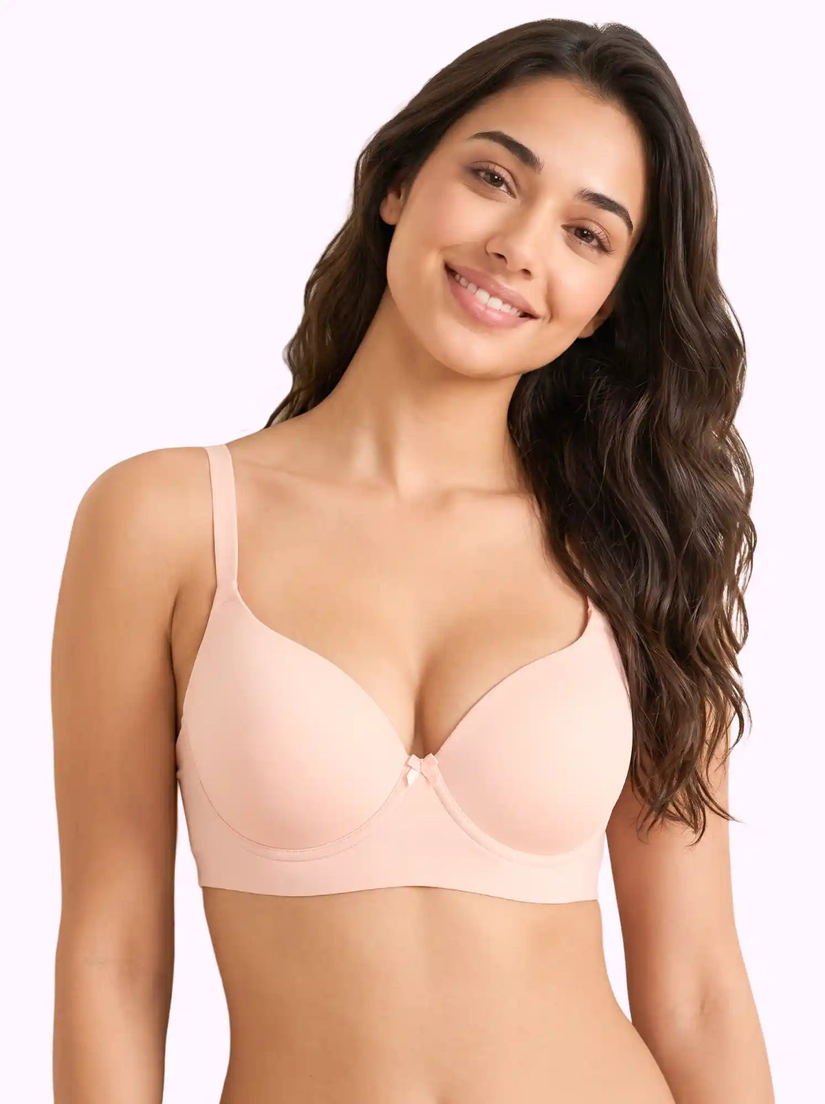Polyamide Level-3 Padded Push-Up Bonded Bra | 3/4th Coverage | Wire-free Comfort, No Marks, No Rashes (SUS-IS-5301) (Peach)