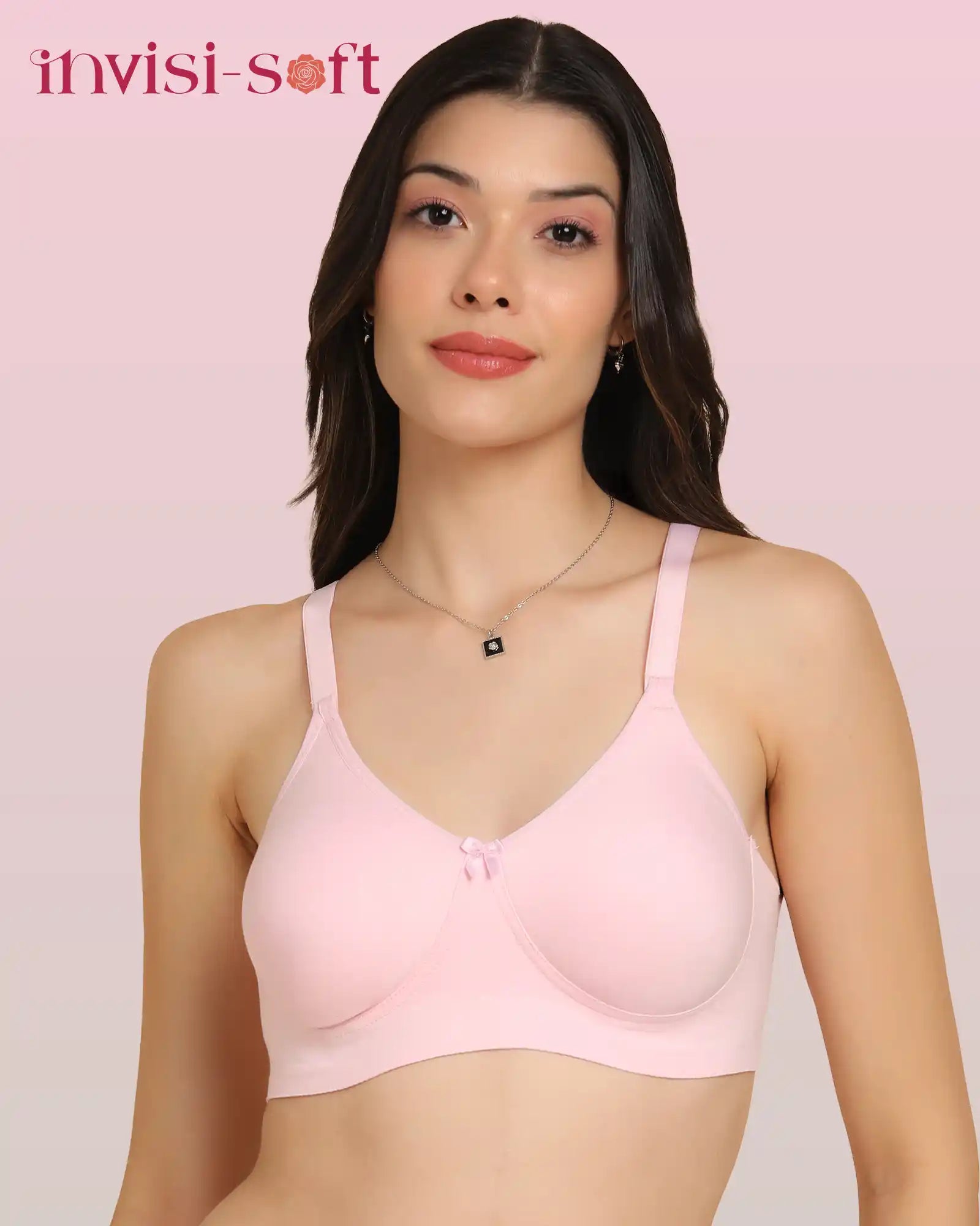 Sushme Invisi-Soft Easy-Fit Seamless Bonded T-Shirt Bra | Full Coverage | Elastic-Free Comfort | Wire-Free | Elastic-Free Side Wings | B. C. D Cup Sizes(Sushme IS 352-PK)