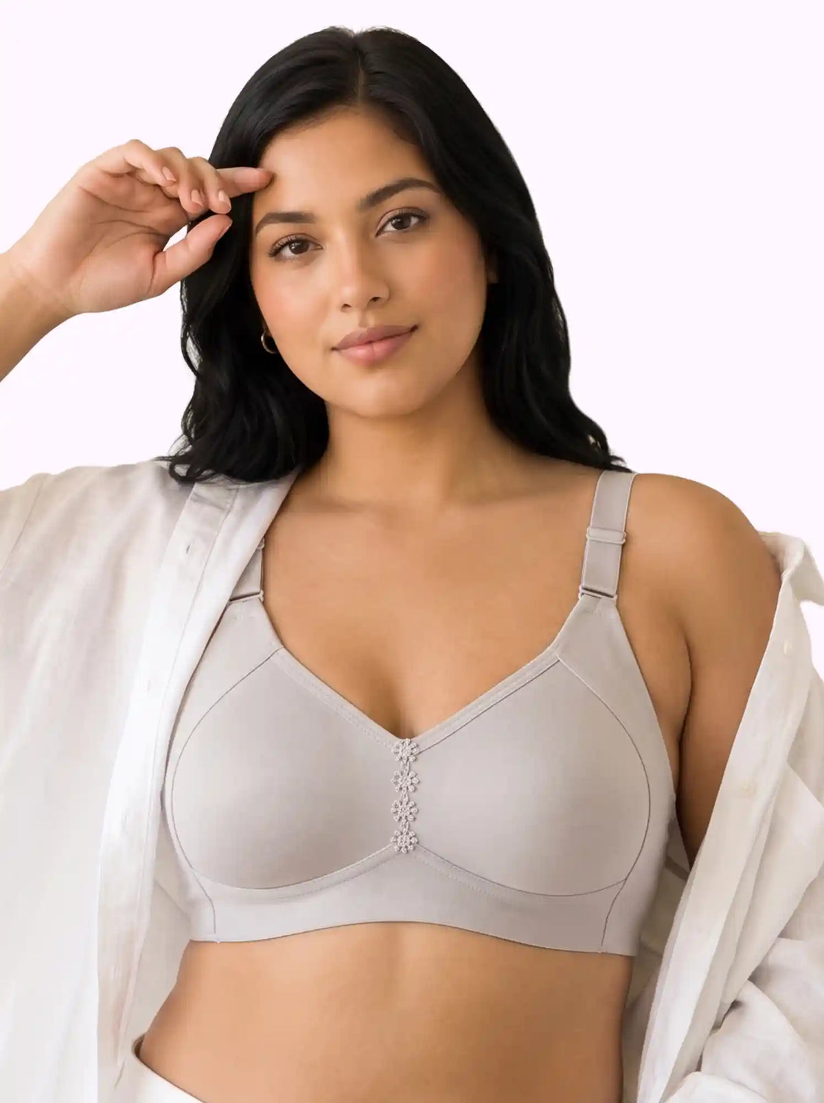 Cotton Non-Padded M-Frame Minimiser Bonded Bra | Full Coverage | Wire-free Seamless Comfort  (SUS-CT-4005) (Grey)