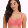 Cotton Padded Bonded Lace Bra | Inner Cotton Lining | Full Coverage | Wire-free Comfort (SUS-SB-5803) (Coral)