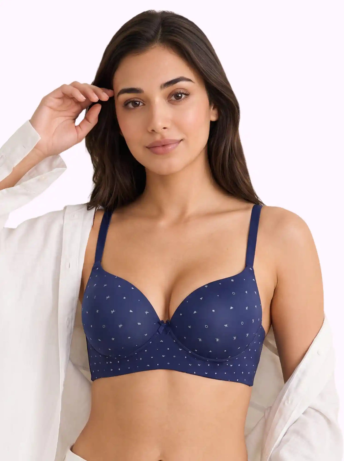 Printed Polyamide Level-2 Padded Push-Up Maximiser Bonded Bra | 3/4th Coverage | Wire-free Comfort, No Marks, No Poking (SUS-51755)