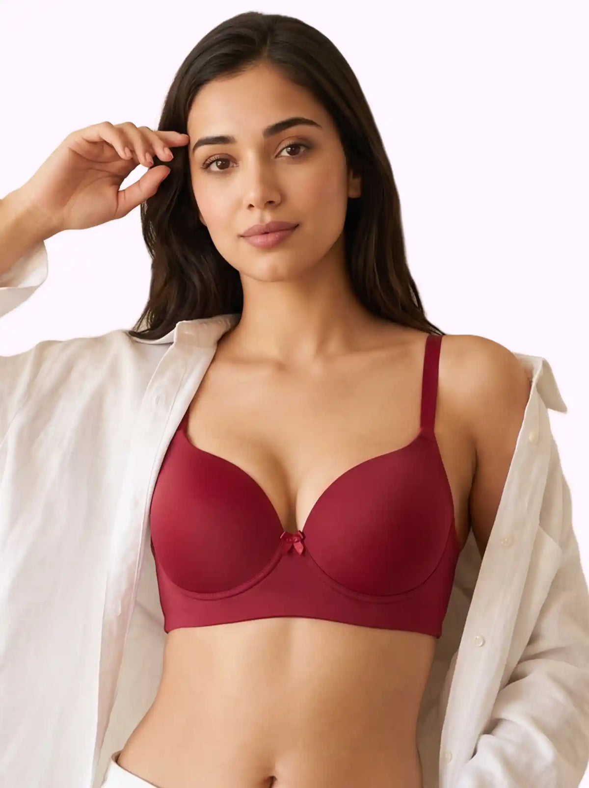 Polyamide Level-2 Padded Push-Up Maximiser Bonded Bra | 3/4th Coverage | Wire-free Comfort, No Marks, No Rashes SUS-IS-5107 (Wine)