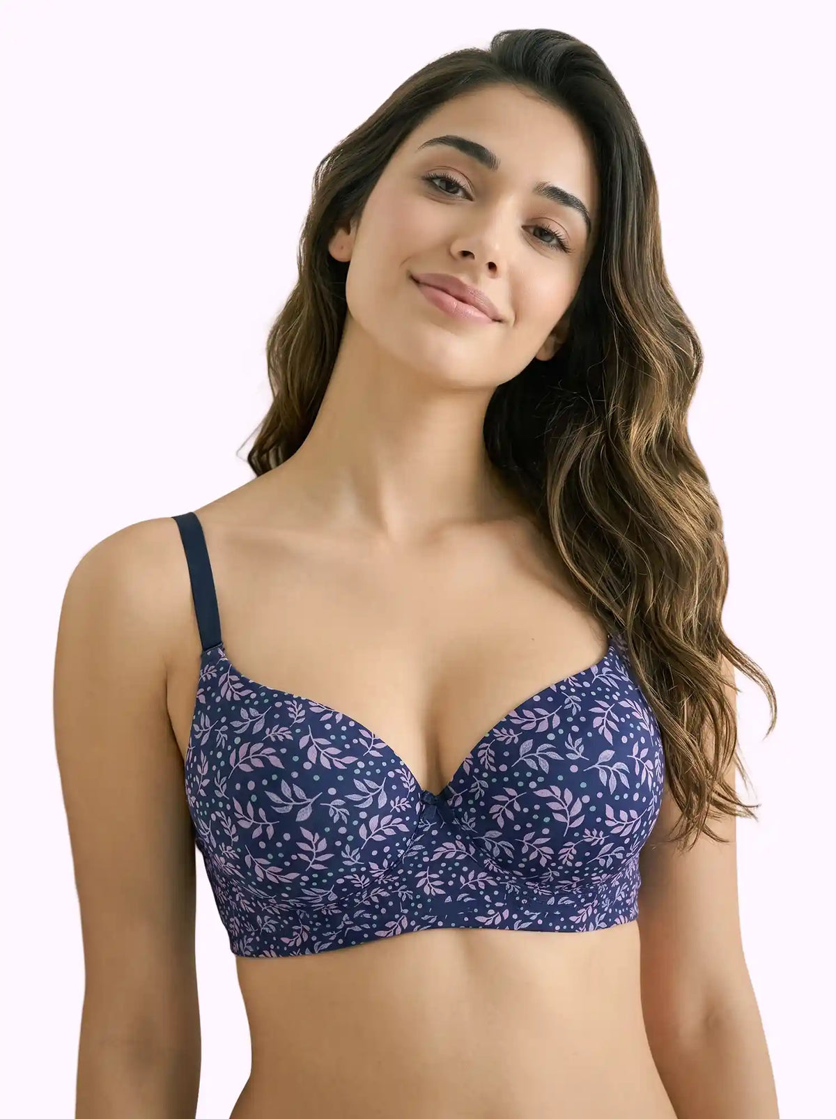 Printed Polyamide Level-2 Padded Push-Up Maximiser Bonded Bra | 3/4th Coverage | Wire-free Comfort, No Marks, No Poking (SUS-51754)
