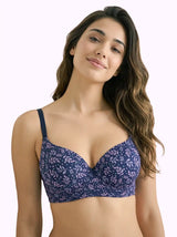 Printed Polyamide Level-2 Padded Push-Up Maximiser Bonded Bra | 3/4th Coverage | Wire-free Comfort, No Marks, No Poking (SUS-51754)