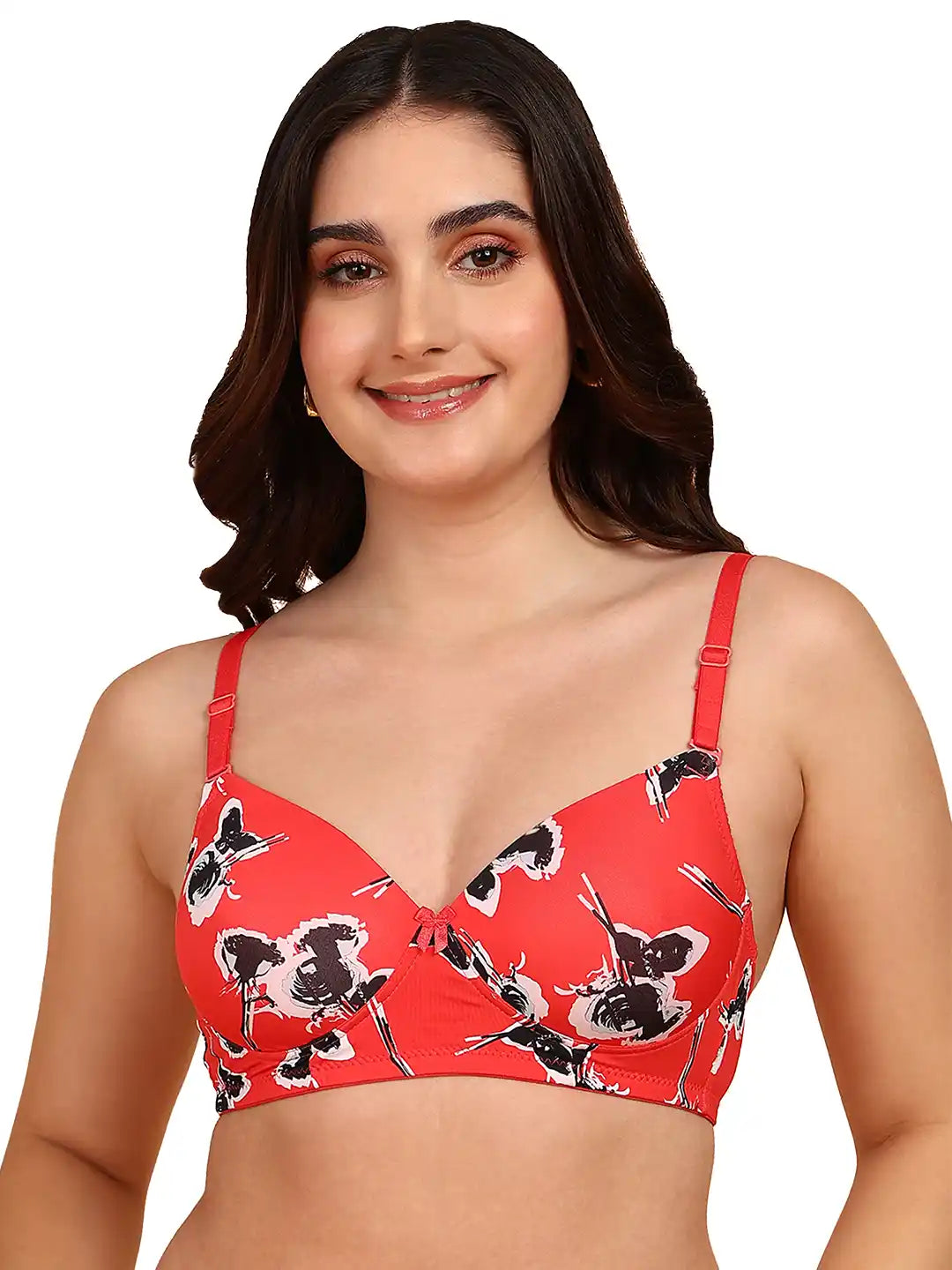 Sushme Backless Transparent Back Bra - Lightly Padded - Soft Polyamide Fabric - Seamless, Full Coverage, Multiway Straps - T-Shirt Bra (Sushme 19949-PRINTED)