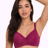 Cotton Padded Bonded Lace Bra | Inner Cotton Lining | Full Coverage | Wire-free Comfort (SUS-SB-58011) (WIne)