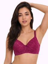 Cotton Padded Bonded Lace Bra | Inner Cotton Lining | Full Coverage | Wire-free Comfort (SUS-SB-58011) (WIne)