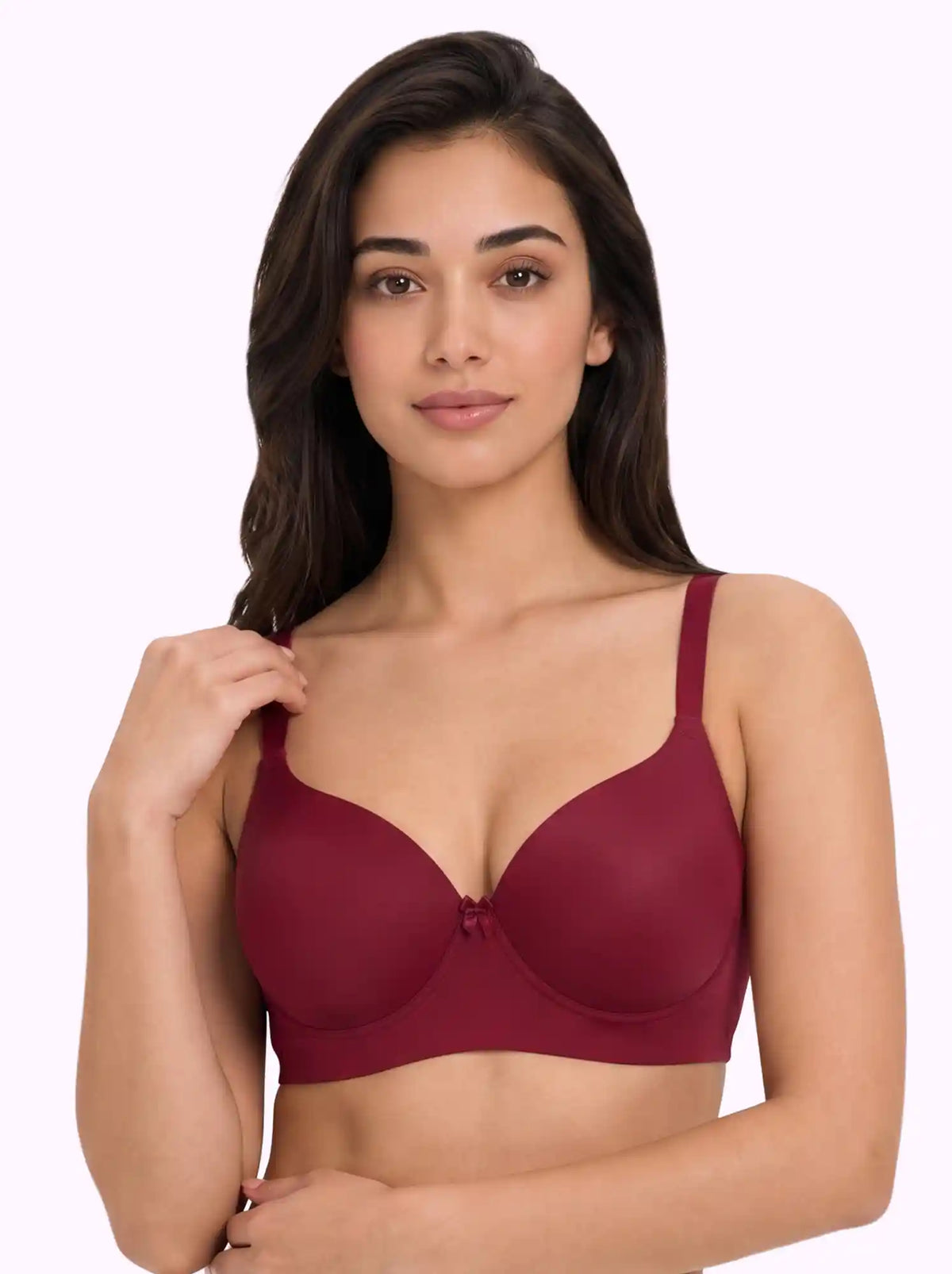 Polyamide Level-1 Padded Full Coverage Bonded T-Shirt Bra | Wire-free Comfort, No-Marks, No Rashes (SUS-5991) (Maroon)