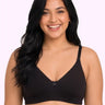 Cotton Non-Padded Plus-Size Full Coverage Bonded Bra | Broad Straps | Hidden Concealer (SUS-401) (Black)