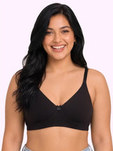 Cotton Non-Padded Plus-Size Full Coverage Bonded Bra | Broad Straps | Hidden Concealer (SUS-401) (Black)