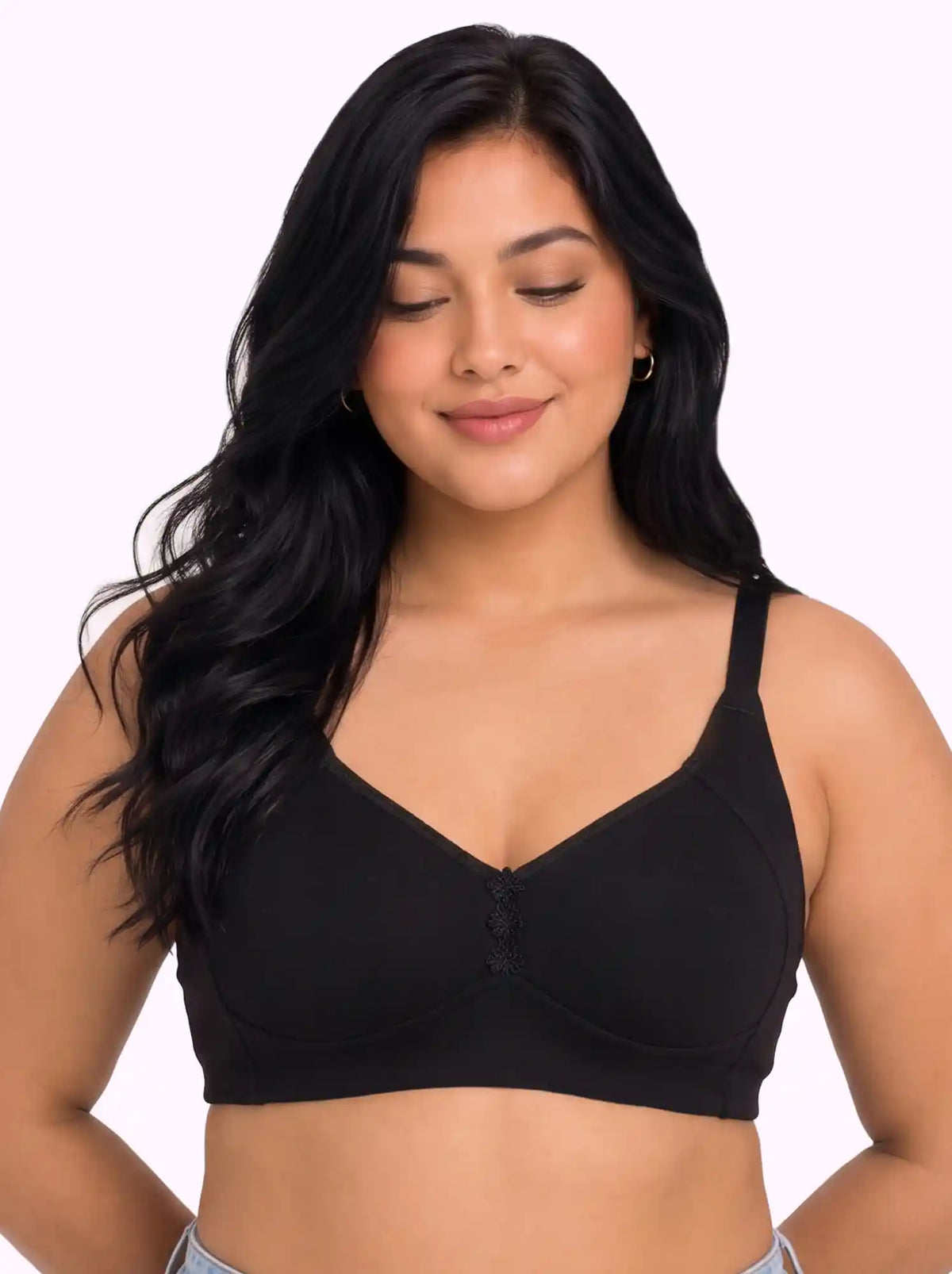 Cotton Padded Plus-Size M-Frame Minimiser Bonded Bra | Full Coverage Panels (SUS-408) (Black)