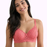 Cotton Padded Bonded Lace Bra | Inner Cotton Lining | Full Coverage | Wire-free Comfort (SUS-SB-5804) (Coral)