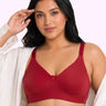 Cotton Non-Padded Plus-Size Full Coverage Bonded Bra | Broad Straps | Hidden Concealer (SUS-401) (Red)