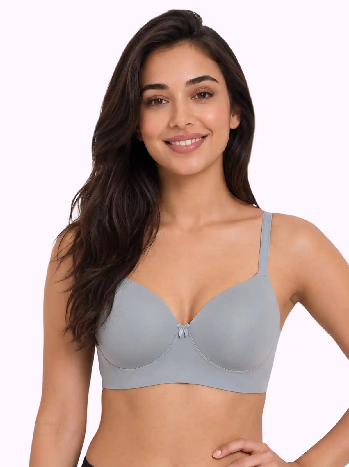 Polyamide Level-1 Padded Full Coverage Bonded T-Shirt Bra | Wire-free Comfort, No-Marks, No Rashes (SUS-5991) (Grey)