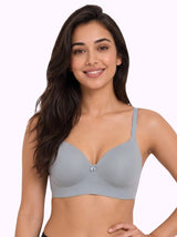 Polyamide Level-1 Padded Full Coverage Bonded T-Shirt Bra | Wire-free Comfort, No-Marks, No Rashes (SUS-5991) (Grey)