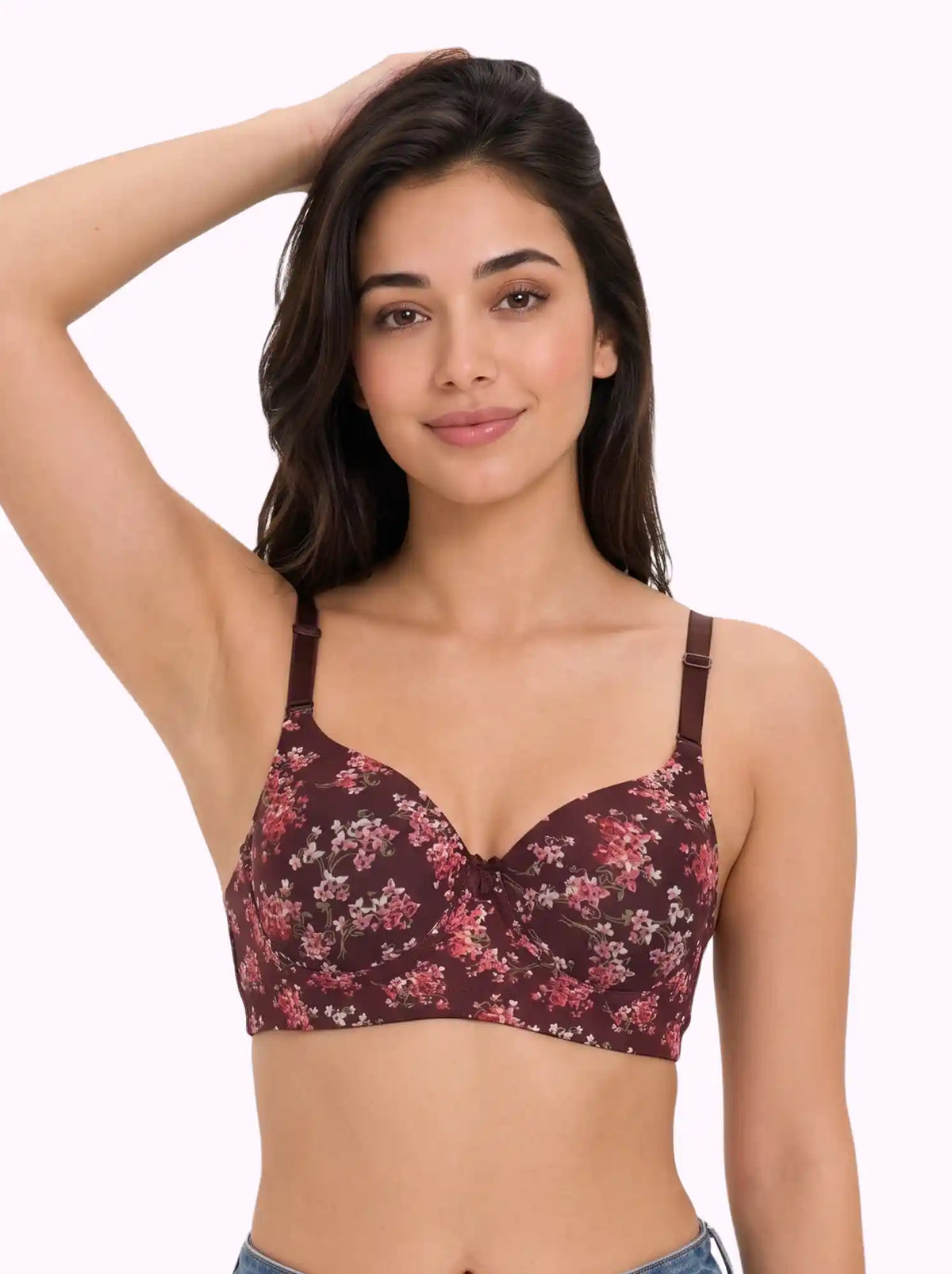 Printed Polyamide Padded Bonded T-Shirt Bra | Full Coverage | Wire-free | Seamless Design (SUS-59935)
