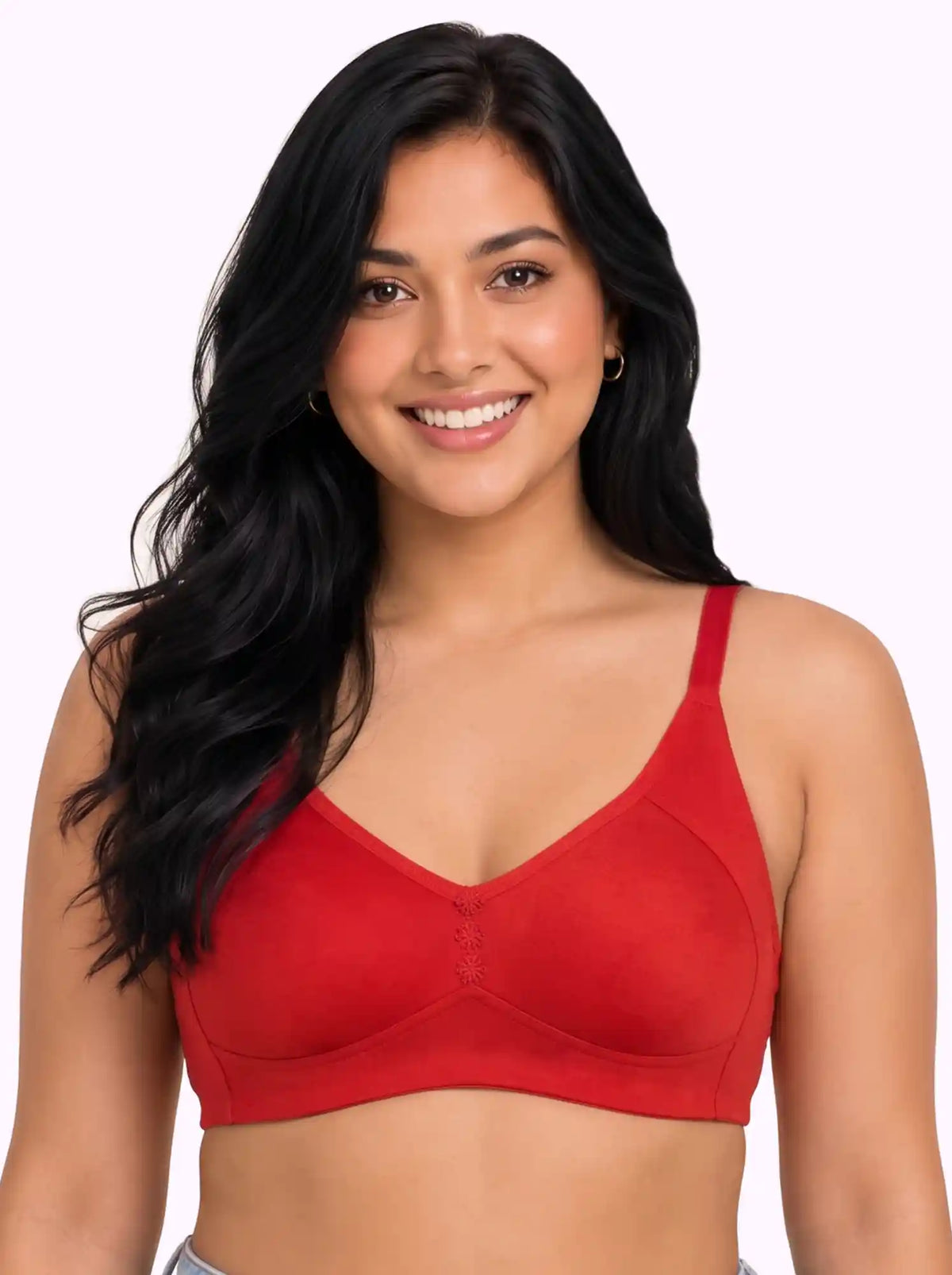 Cotton Non-Padded Plus-Size M-Frame Minimiser Bonded Bra (SUS-405)(Red)