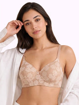 Cotton Padded Bonded Lace Bra | Inner Cotton Lining | Full Coverage | Wire-free Comfort (SUS-SB-58012) (Skin)