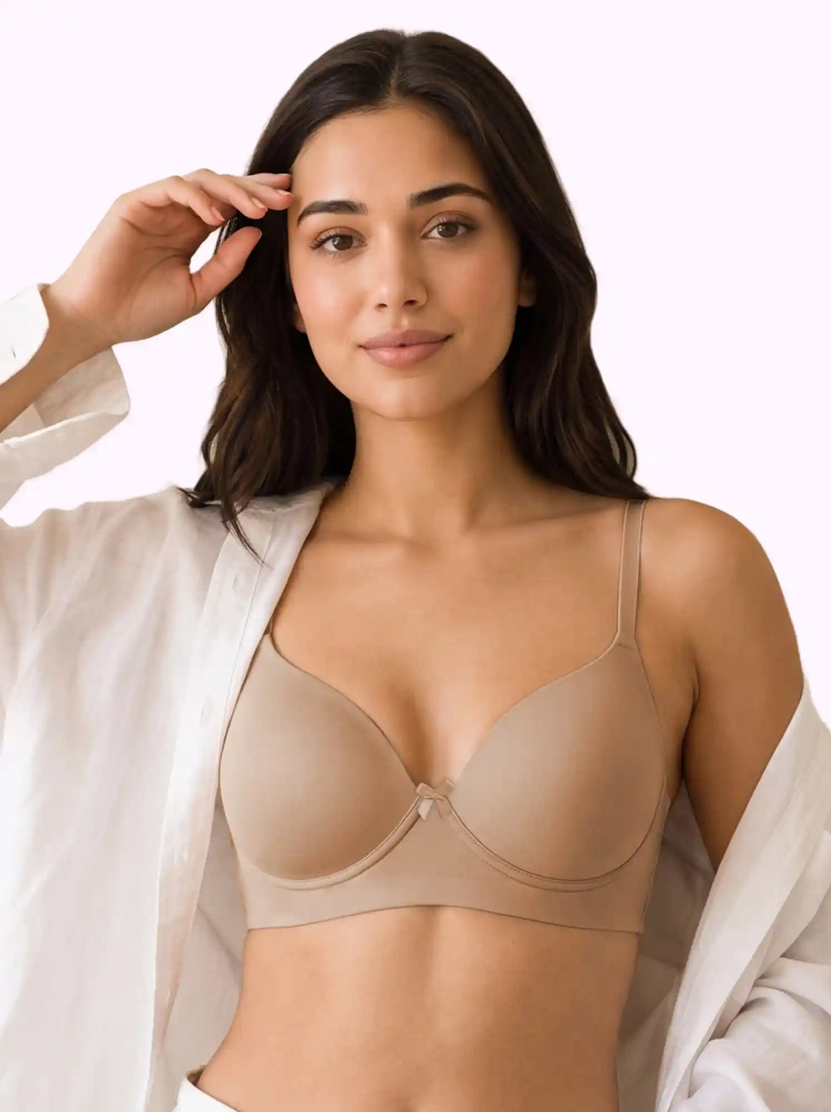 Polyamide Level-1 Padded Full Coverage Bonded T-Shirt Bra | Wire-free Comfort, No-Marks, No Rashes (SUS-5991) (Fawn)