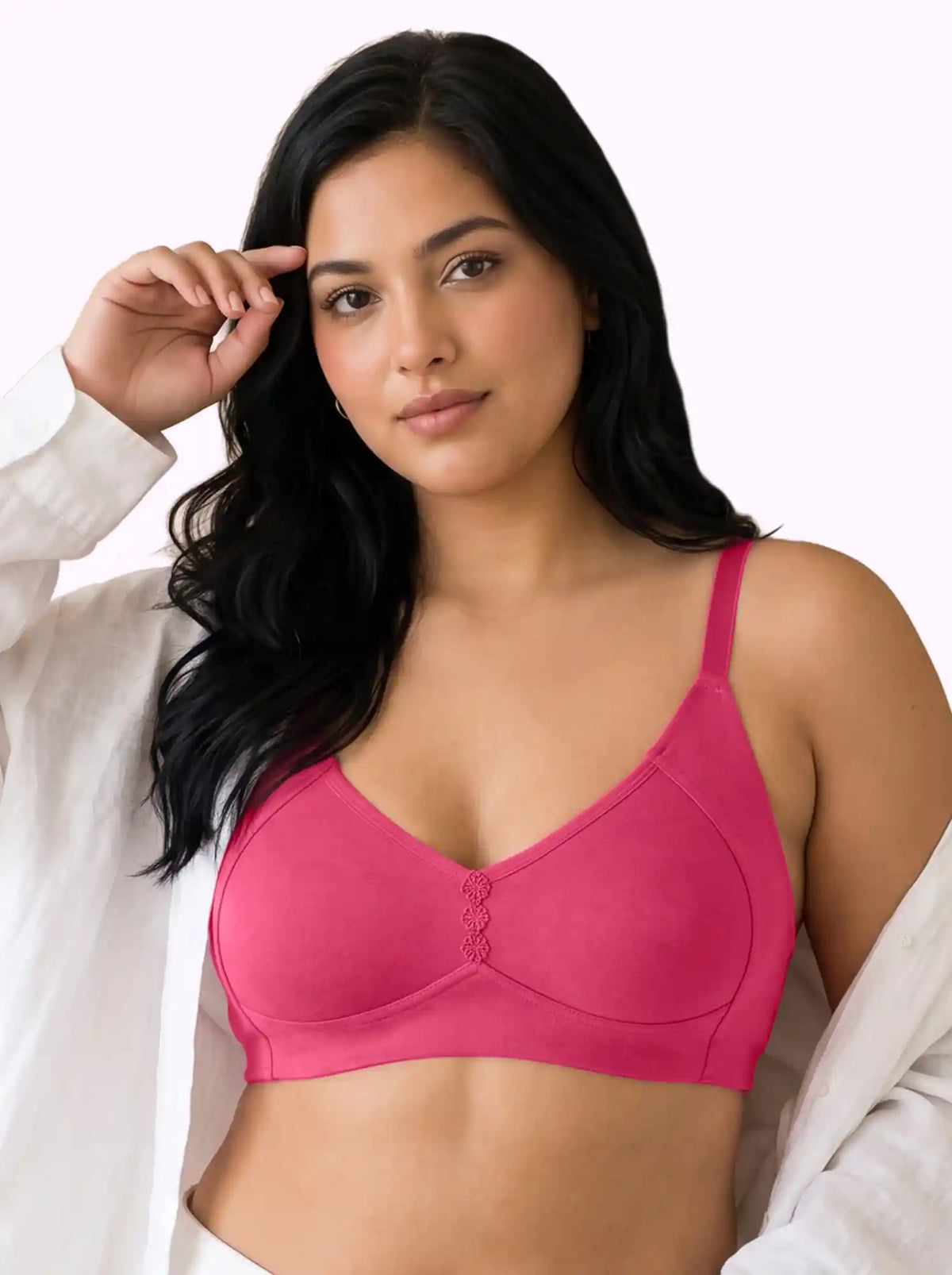 Cotton Non-Padded Plus-Size M-Frame Minimiser Bonded Bra (SUS-405)(Dark Pink)