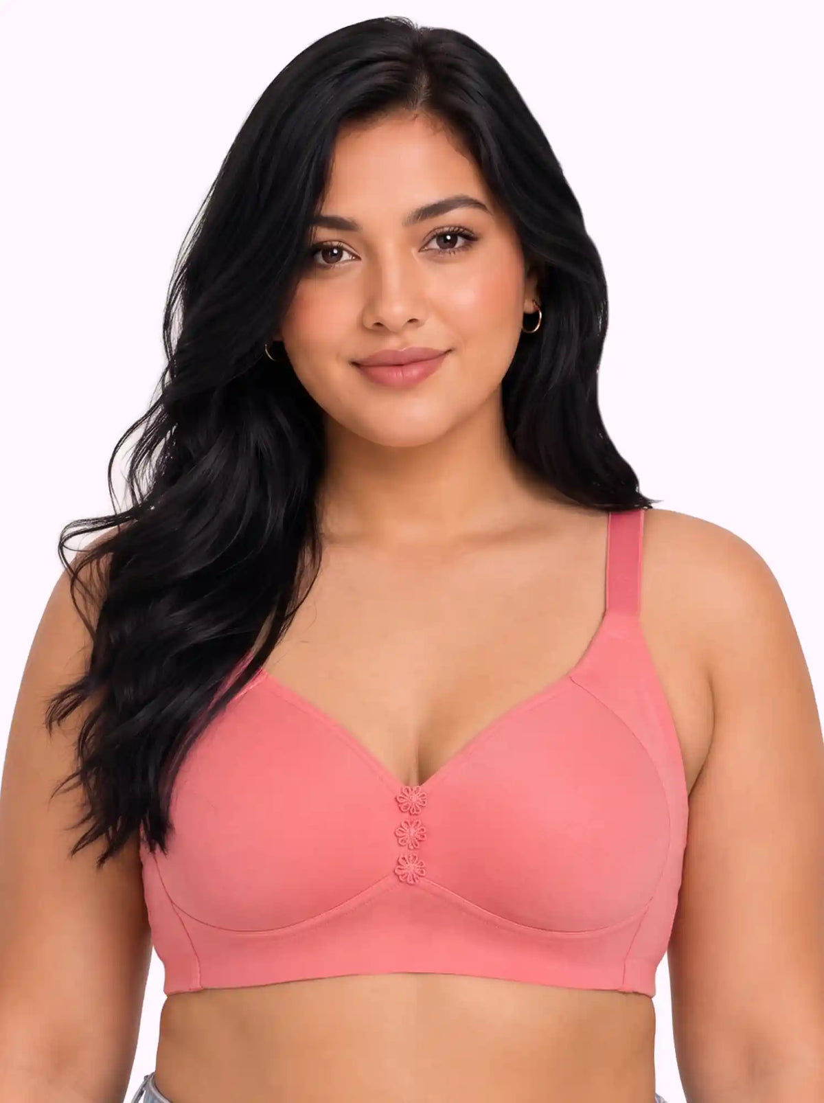 Cotton Padded Plus-Size M-Frame Minimiser Bonded Bra | Full Coverage Panels (SUS-408) (Coral)