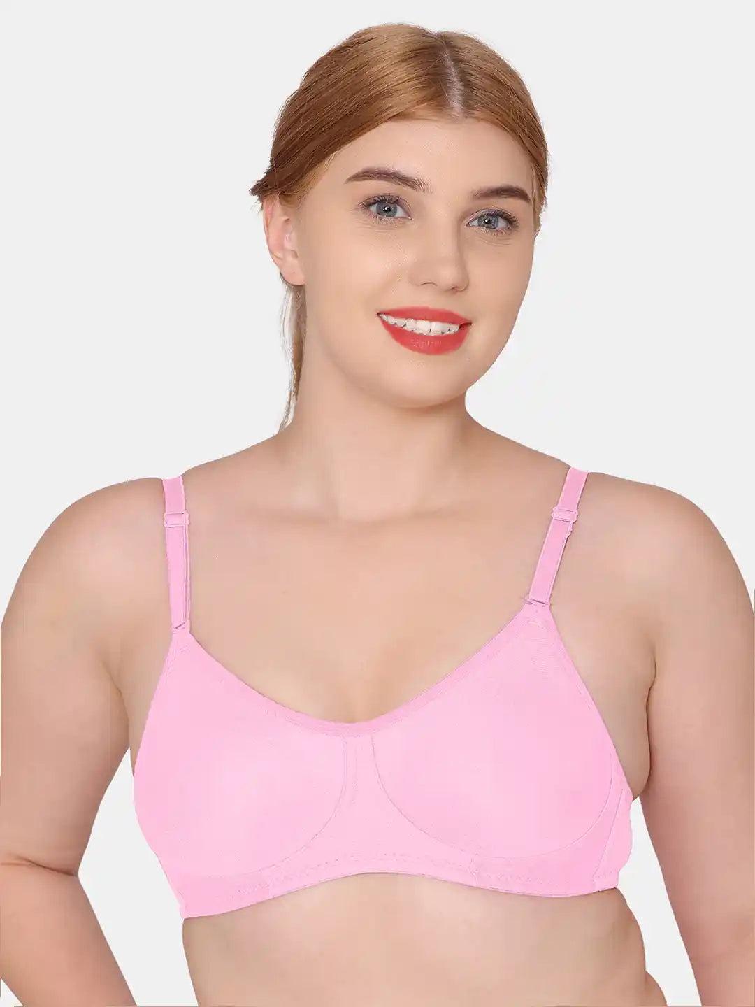Sushme Non Padded Uniform Bra - Cotton Rich Fabric - Full Coverage, Multiway Straps, Wirefree, Seamless T-Shirt Bra (Sushme-253-BPK)