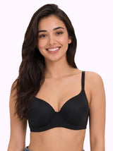 Cotton Padded Full Coverage Bonded T-Shirt Bra | No-Marks, No Rashes (SUS-1013)(Black)