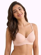 Polyamide Level-1 Padded Full Coverage Bonded T-Shirt Bra | Wire-free Comfort, No-Marks, No Rashes (SUS-5991) (Peach)