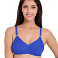 Sushme 100% Cotton Everyday Bra - Non-Padded - Minimizer - Full Coverage - Wireless, Regular Straps - Seamed Bra (Sushme 31-BLU)