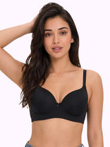 Polyamide Level-1 Padded Full Coverage Bonded T-Shirt Bra | Wire-free Comfort, No-Marks, No Rashes (SUS-5991) (Black)