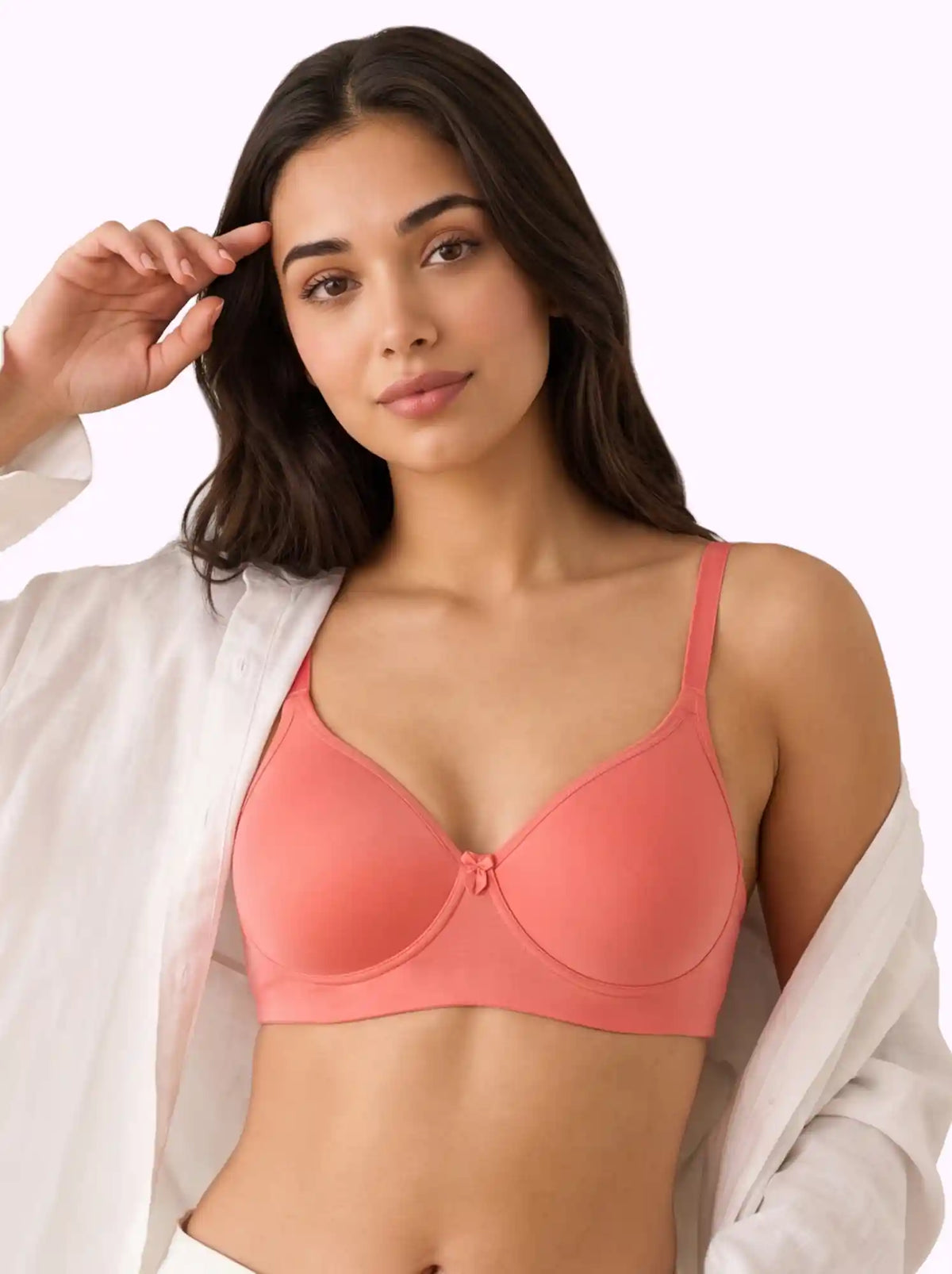 Cotton Padded Full Coverage Bonded T-Shirt Bra | No-Marks, No Rashes (SUS-1013)(Coral)