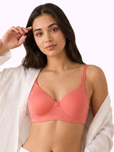 Cotton Padded Full Coverage Bonded T-Shirt Bra | No-Marks, No Rashes (SUS-1013)(Coral)