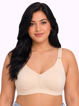 Cotton Non-Padded M-Frame Minimiser Bonded Bra | Full Coverage | Wire-free Seamless Comfort  (SUS-CT-4005) (Beige)