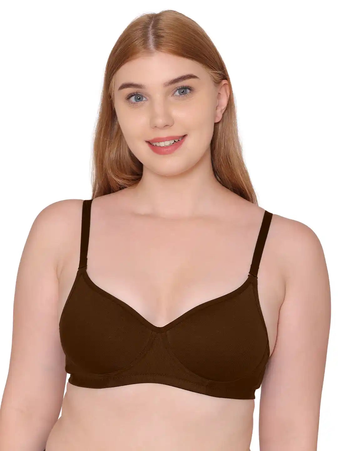 Sushme Lightly Padded Super Soft Bra - Cotton Rich - Full Coverage, Multiway Straps, Wireless, Seamless- T-Shirt Bra (Sushme 611-COFE)