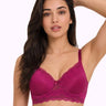 Cotton Padded Bonded Lace Bra | Inner Cotton Lining | Full Coverage | Wire-free Comfort (SUS-SB-5802) (Wine)