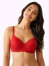 Cotton Padded Full Coverage Bonded T-Shirt Bra | No-Marks, No Rashes (SUS-1013)(Red)