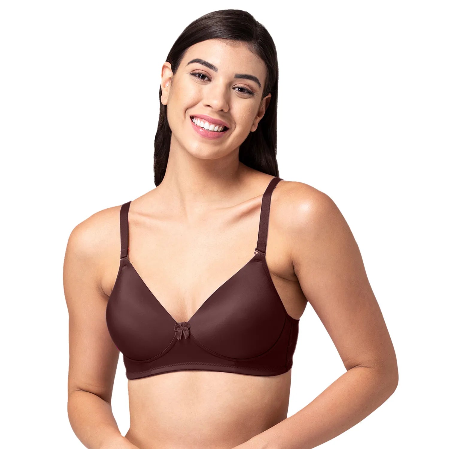 Sushme Heavily Padded Semi Push-Up Bra - Soft Polyamide Fabric - 3/4th Coverage, Wireless, Multiway Straps, Seamless - Everyday T-Shirt Bra (Sushme-199-COFE)