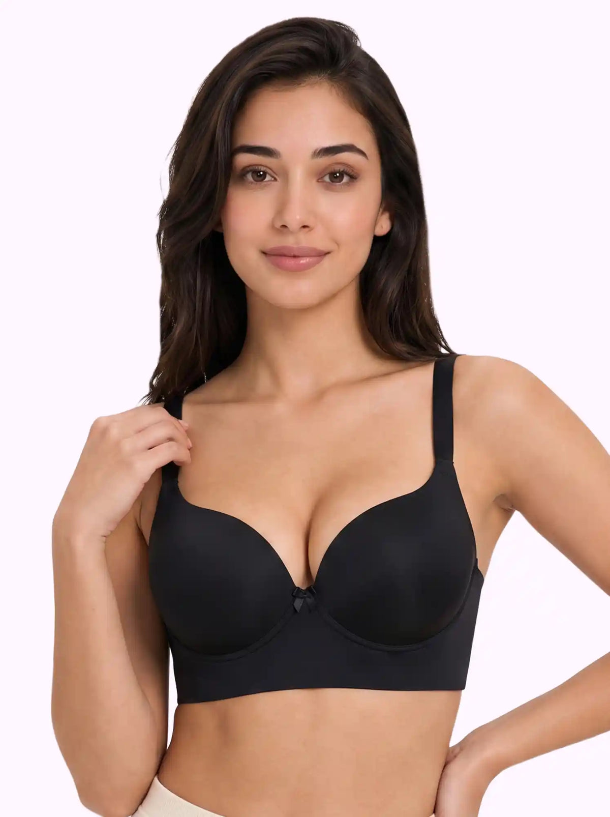 Polyamide Level-2 Padded Push-Up Maximiser Bonded Bra | 3/4th Coverage | Wire-free Comfort, No Marks, No Rashes SUS-IS-5107 (Black)