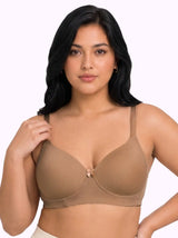 Cotton Padded Plus-Size Bonded Bra | Seamless Look, 360° Support | Full Coverage (SUS-SB-9082)(Fawn)