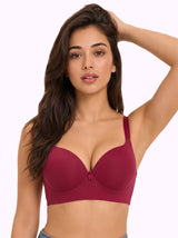 Polyamide Level-2 Padded Push-Up Maximiser Bonded Bra | 3/4th Coverage | Wire-free Comfort, No Marks, No Rashes SUS-IS-5107 (Maroon)