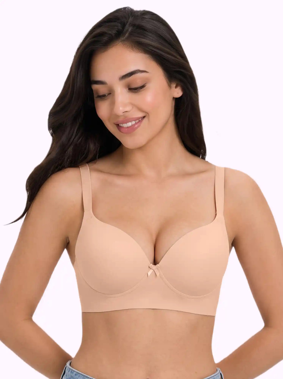 Polyamide Level-2 Padded Push-Up Maximiser Bonded Bra | 3/4th Coverage | Wire-free Comfort, No Marks, No Rashes SUS-IS-5107 (Peach)