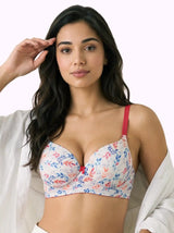 Printed Polyamide Level-2 Padded Push-Up Maximiser Bonded Bra | 3/4th Coverage | Wire-free Comfort, No Marks, No Poking (SUS-51751)