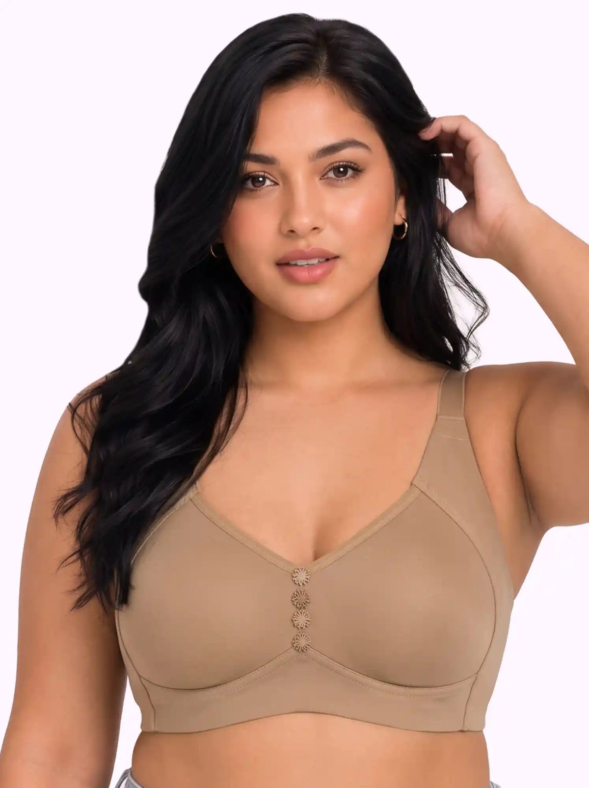 Cotton Non-Padded Plus-Size M-Frame Minimiser Bonded Bra (SUS-405)(Fawn)