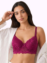 Cotton Padded Bonded Lace Bra | Inner Cotton Lining | Full Coverage | Wire-free Comfort (SUS-SB-5801) (Wine)