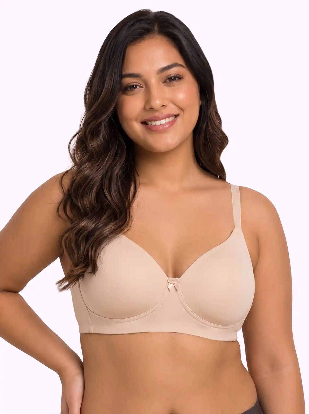 Cotton Padded Plus-Size Bonded Bra | Seamless Look, 360° Support | Full Coverage (SUS-SB-9082)(Skin)