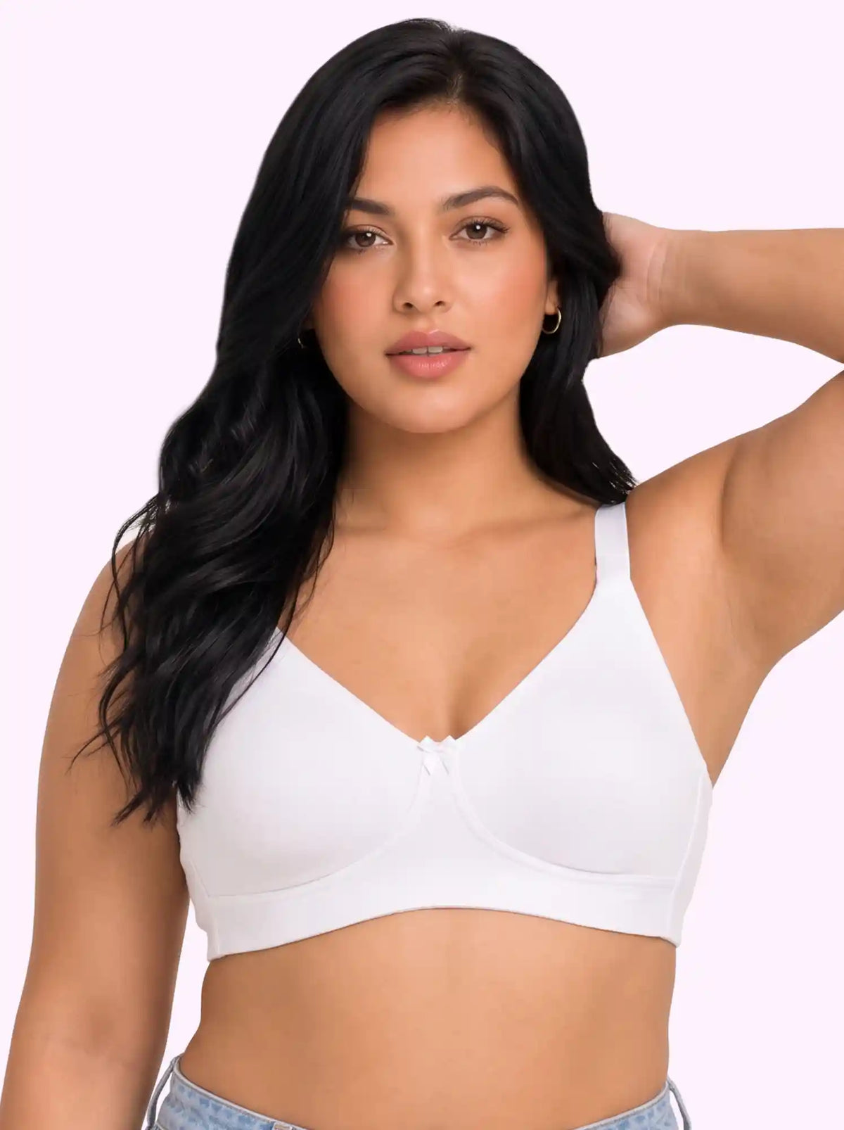Cotton Non-Padded Plus-Size Full Coverage Bonded Bra | Broad Straps | Hidden Concealer (SUS-401) (White)